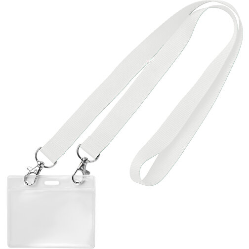 25 Mm Lanyard Mit 2 Metallkarabinern , weiss, Polyester, 90,00cm x 2,50cm (Länge x Breite), Bild 1