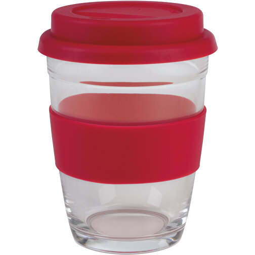 Trinkbecher PICK UP , rot, transparent, Glas / Silikon, 11,00cm (Höhe), Bild 1