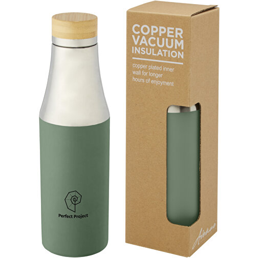 Botella de acero inoxidable con aislamiento al vacío de cobre de 540 ml con tapa de bambú 'Hulan', Imagen 2