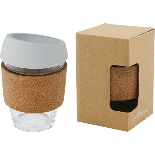 Gobelet Lidan de 360 ml en verre borosilicate avec grip en liège et couvercle en silicone, Image 1