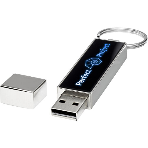 Rechteckiger Light Up USB Stick , schwarz / blau MB , 16 GB , Zink Legierung, Kunststoff MB , 6,80cm x 0,90cm x 1,70cm (Länge x Höhe x Breite), Bild 2
