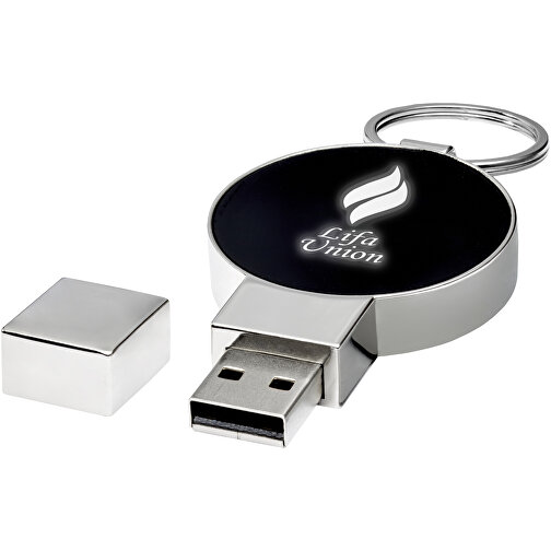 Runder Light Up USB Stick , schwarz / silber / weiß MB , 2 GB , Zink Legierung, Kunststoff MB , 6,90cm x 0,90cm x 3,80cm (Länge x Höhe x Breite), Bild 2