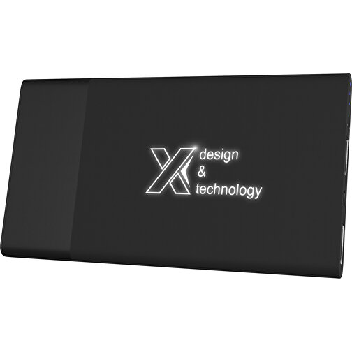 SCX.design P20 5000 MAh Powerbank Mit Leuchtlogo , schwarz / weiß, Gummi, Aluminium, 12,70cm x 1,20cm x 7,00cm (Länge x Höhe x Breite), Bild 1