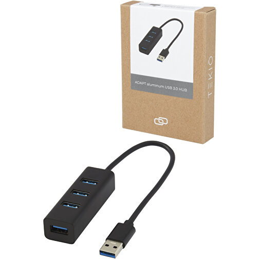 ADAPT USB 3.0-Hub Aus Aluminium , schwarz, Aluminium, ABS Kunststoff, 7,10cm x 1,80cm x 2,30cm (Länge x Höhe x Breite), Bild 8