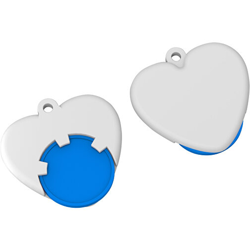 Chiphalter Mit 1 €-Chip 'Herz' , blau, weiß, ABS, 3,90cm x 0,40cm x 3,90cm (Länge x Höhe x Breite), Bild 1
