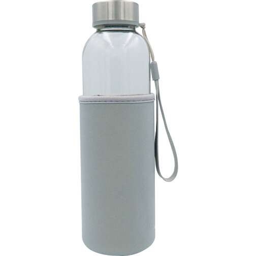 Trinkflasche Aus Glas Mit Neoprenhülle 500ml , transparent grau, Körper: Glas, Deckel: PP, 22,50cm (Höhe), Bild 1
