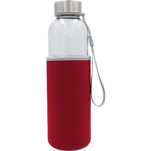 Trinkflasche Aus Glas Mit Neoprenhülle 500ml , transparent rot, Körper: Glas, Deckel: PP, 22,50cm (Höhe), Bild 1