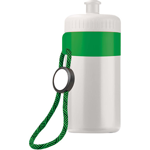 Sportflasche Mit Halteschlaufe 500ml , weiss / grün, LDPE & PP, 17,00cm (Höhe), Bild 1
