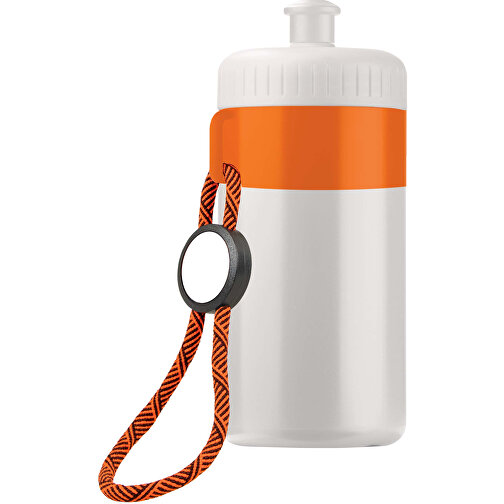 Sportflasche Mit Halteschlaufe 500ml , weiss / orange, LDPE & PP, 17,00cm (Höhe), Bild 1
