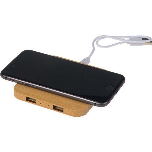 Caricabatterie wireless bambù con 2 HUB USB 5W, Immagine 2