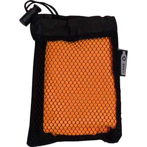 Kühlendes Handtuch Aus RPET-Material, 30x80cm , schwarz / orange, R-PET, 11,00cm x 14,50cm x 2,00cm (Länge x Höhe x Breite), Bild 1
