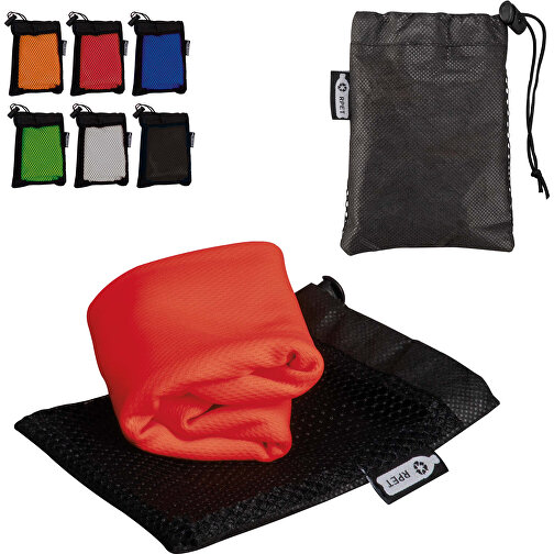 Kühlendes Handtuch Aus RPET-Material, 30x80cm , schwarz / orange, R-PET, 11,00cm x 14,50cm x 2,00cm (Länge x Höhe x Breite), Bild 4