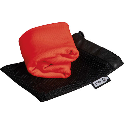 Kühlendes Handtuch Aus RPET-Material, 30x80cm , schwarz / rot, R-PET, 11,00cm x 14,50cm x 2,00cm (Länge x Höhe x Breite), Bild 2