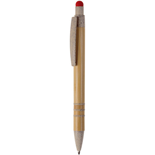 Kugelschreiber Bambus Mit Touchpen Und Weizenstroh Elementen , beige / rot, Bamboo & Wheatstraw, 14,50cm (Länge), Bild 1