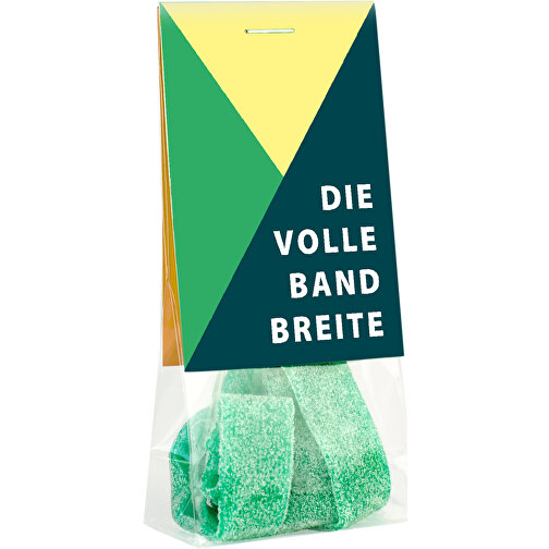 Naschbeutel Grüne Bänder , Folientüte mit Kartonagenreiterr, 3,50cm x 12,50cm x 5,50cm (Länge x Höhe x Breite), Bild 1