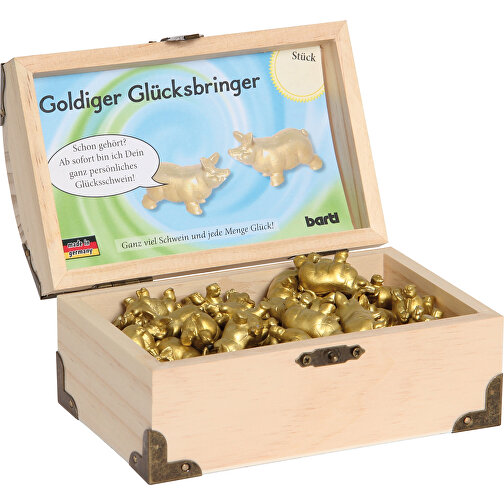Goldene Glücksschweinchen-Truhe (60Stück) , , 15,00cm x 8,30cm x 10,00cm (Länge x Höhe x Breite), Bild 1
