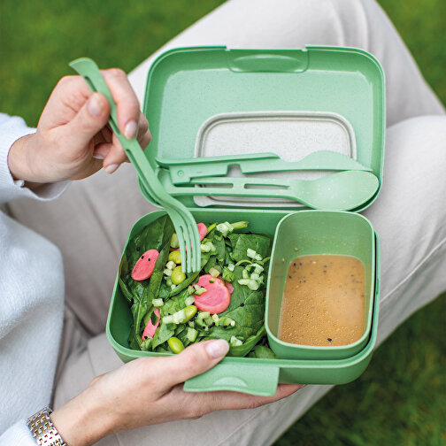 CANDY READY Lunchbox-Set + Besteck-Set , Koziol, nature flower blue, Organic Bio-Circular, 19,00cm x 6,50cm x 13,50cm (Länge x Höhe x Breite), Bild 2