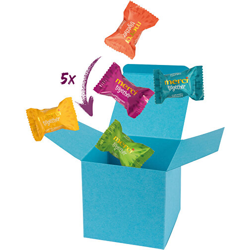 Color Box Merci Together - Hellblau , Storck, hellblau, Pappe, 5,50cm x 5,50cm x 5,50cm (Länge x Höhe x Breite), Bild 1