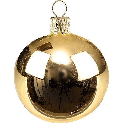 Traditionelle Glaskugel - Glanz-gold #243 , gold, Glas, Papier, 9,00cm x 11,50cm x 9,00cm (Länge x Höhe x Breite), Bild 1