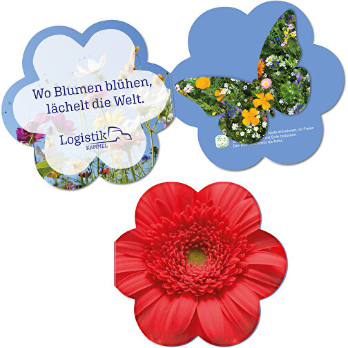 Samenpapier In Klappkärtchen Blume - Schmetterling , individuell, Papier, Saatgut, 9,00cm x 8,60cm (Länge x Breite), Bild 1