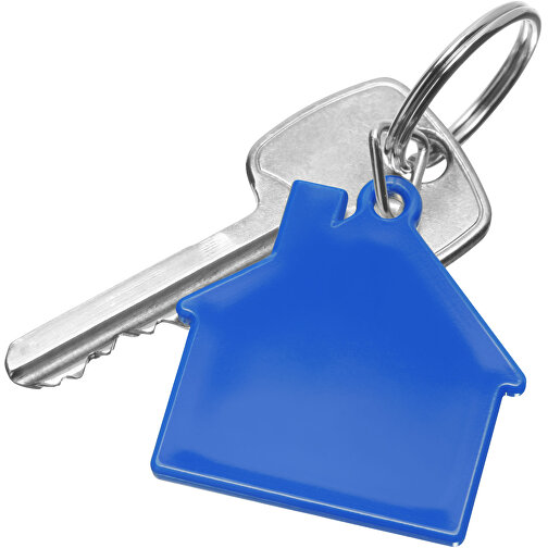 Schlüsselanhänger 'Haus' , blau, PS+MET, 4,00cm x 0,30cm x 4,10cm (Länge x Höhe x Breite), Bild 1