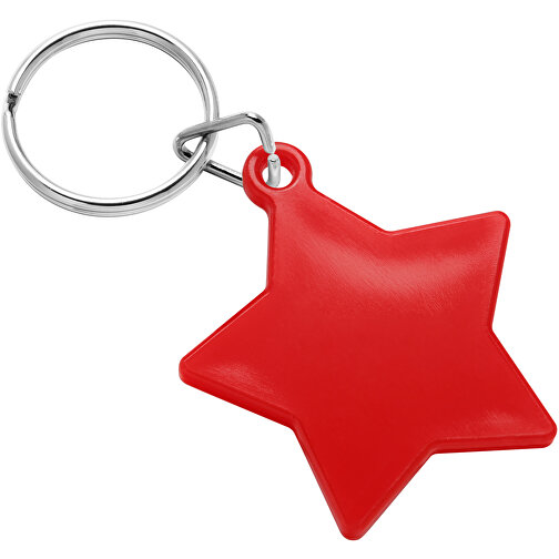 Schlüsselanhänger 'Stern' , rot, PS+MET, 3,90cm x 0,30cm x 4,50cm (Länge x Höhe x Breite), Bild 1