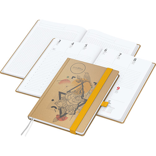 Buchkalender Match-Hybrid White Bestseller A5, Natura Braun-individuell, Gelb , braun, gelb, Schreibpapier 90 g/m², 21,00cm x 14,80cm (Länge x Breite), Bild 1