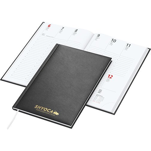 Buchkalender Prestige Bestseller, Schwarz Inkl. Goldprägung , schwarz, gold, 21,00cm x 14,80cm (Länge x Breite), Bild 1