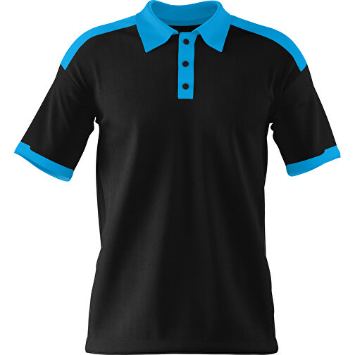 Poloshirt Individuell Gestaltbar , schwarz / himmelblau, 200gsm Poly / Cotton Pique, XS, 60,00cm x 40,00cm (Höhe x Breite), Bild 1
