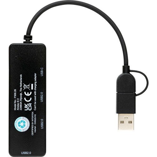 RCS Recycelter USB-Hub Mit Dual-Input, Schwarz , schwarz, ABS - recycelt, 2,80cm x 8,50cm (Länge x Höhe), Bild 3