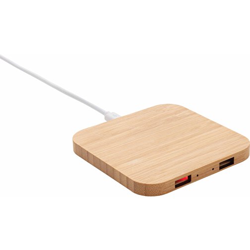 FSC®certificeret 5W trådløs bambus oplader med USB, Billede 1