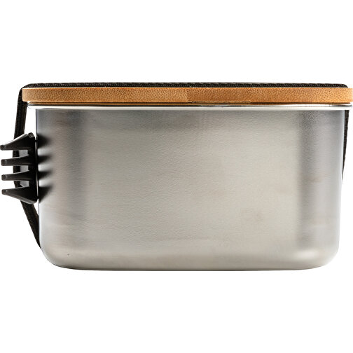 Stainless Steel Lunchbox Mit Bambus-Deckel Und Göffel, Silber , silber, Edelstahl, 18,00cm x 6,50cm (Länge x Höhe), Bild 3