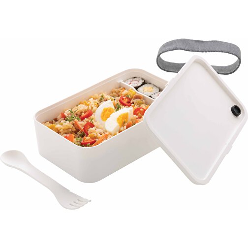 PP Lunchbox Mit Göffel, Weiß , weiß, PP, 19,00cm x 5,40cm (Länge x Höhe), Bild 3