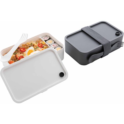 PP Lunchbox Mit Göffel, Weiß , weiß, PP, 19,00cm x 5,40cm (Länge x Höhe), Bild 9
