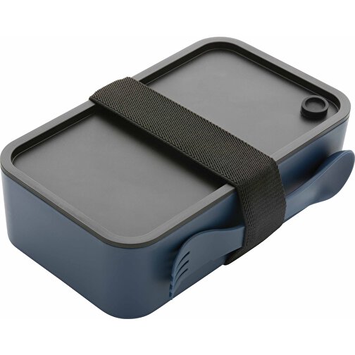 GRS RPP Lunchbox Mit Göffel, Navy Blau , navy blau, Polypropylen - recycelt, 19,00cm x 5,40cm (Länge x Höhe), Bild 1