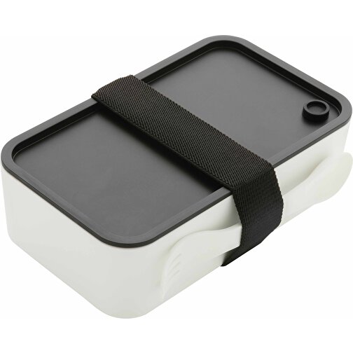 GRS RPP Lunchbox Mit Göffel, Weiß , weiß, Polypropylen - recycelt, 19,00cm x 5,40cm (Länge x Höhe), Bild 1