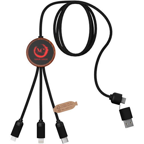 SCX.design C37 Câble de recharge rPET 5 en 1 dans un boîtier rond en bambou avec logo lumineux, Image 2
