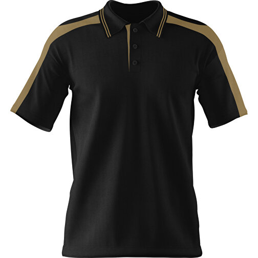 Poloshirt Individuell Gestaltbar , schwarz / gold, 200gsm Poly / Cotton Pique, M, 70,00cm x 49,00cm (Höhe x Breite), Bild 1