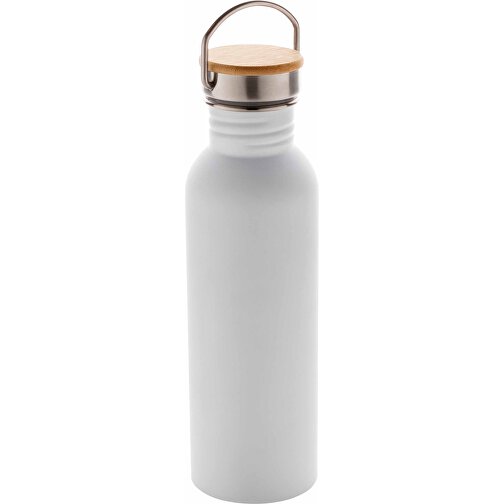 Moderne Stainless-Steel Flasche Mit Bambusdeckel, Weiss , weiss, Edelstahl, 7,10cm x 24,00cm (Länge x Höhe), Bild 1