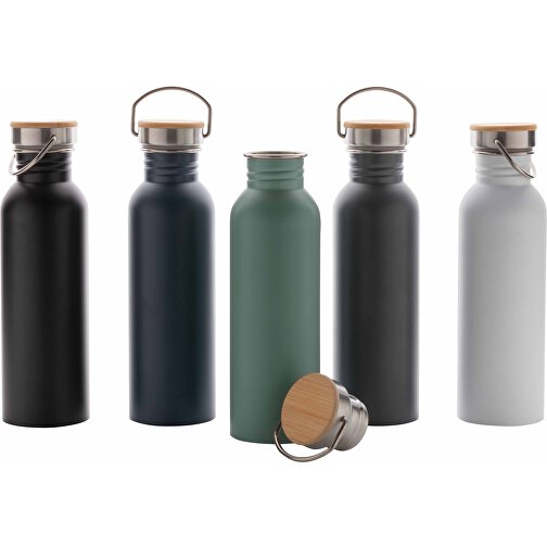 Moderne Stainless-Steel Flasche Mit Bambusdeckel, Grau , grau, Edelstahl, 7,10cm x 24,00cm (Länge x Höhe), Bild 6