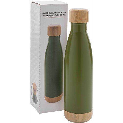 Vakuum rustfrit stål flaske med bambus låg og bund, Billede 5