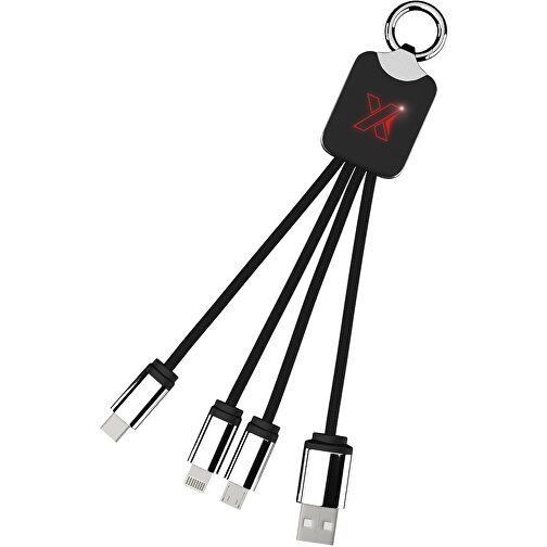 SCX.design C15 Quatro Ladekabel Mit Leuchtlogo , rot / schwarz, Recycelter PET Kunststoff, Metall, Gummi, 16,00cm x 2,60cm (Länge x Breite), Bild 1