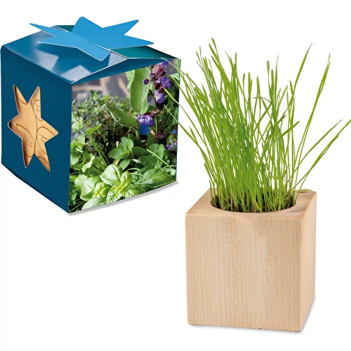 Pot cube bois Maxi en boite star-box avec graines - Mélange d herbes aromatiques, 1 sites gravés , Image 1