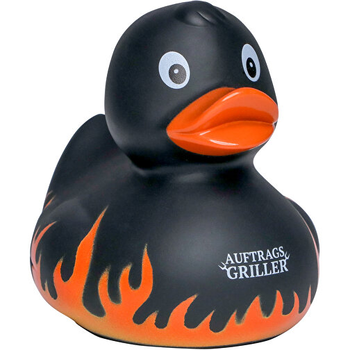 Quietsche-Ente Flammen Mit Slogan Auftragsgriller , schwarz, PVC, 8,50cm x 8,00cm x 7,00cm (Länge x Höhe x Breite), Bild 1