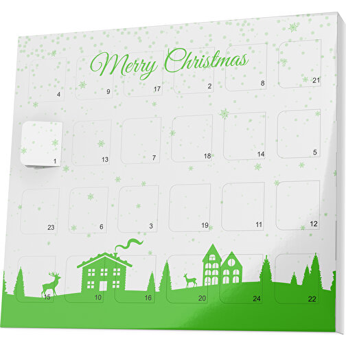 XS Adventskalender Weihnachtsdorf , M&M\'s, weiß / grasgrün, Vollkartonhülle, weiß, 1,60cm x 12,00cm x 14,00cm (Länge x Höhe x Breite), Bild 1