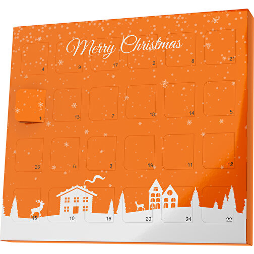 XS Adventskalender Weihnachtsdorf , Brandt, orange / weiß, Vollkartonhülle, weiß, 1,60cm x 12,00cm x 14,00cm (Länge x Höhe x Breite), Bild 1