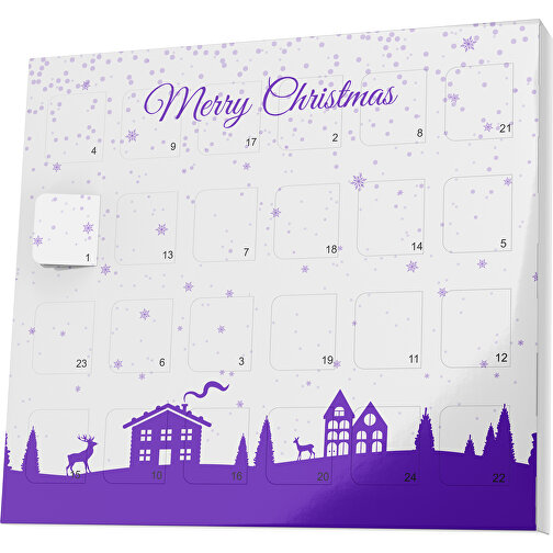XS Adventskalender Weihnachtsdorf , Brandt, weiß / violet, Vollkartonhülle, weiß, 1,60cm x 12,00cm x 14,00cm (Länge x Höhe x Breite), Bild 1