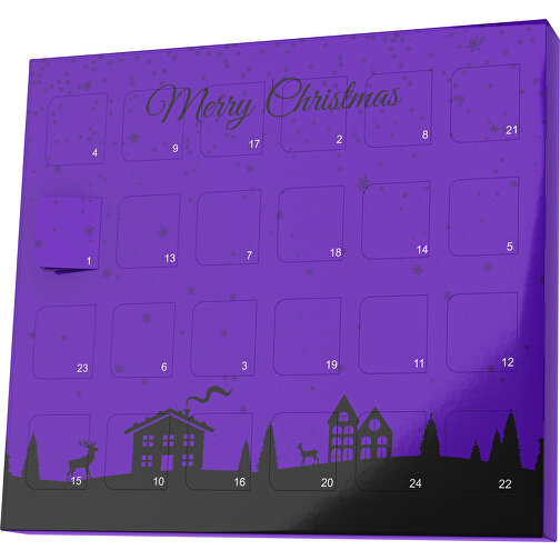 XS Adventskalender Weihnachtsdorf , Brandt, violet / schwarz, Vollkartonhülle, weiss, 1,60cm x 12,00cm x 14,00cm (Länge x Höhe x Breite), Bild 1