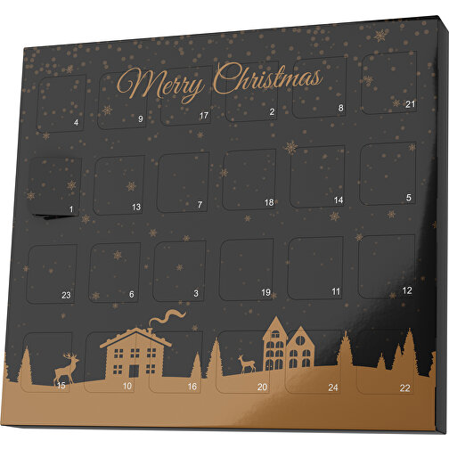 XS Adventskalender Weihnachtsdorf , Brandt, schwarz / erdbraun, Vollkartonhülle, weiss, 1,60cm x 12,00cm x 14,00cm (Länge x Höhe x Breite), Bild 1