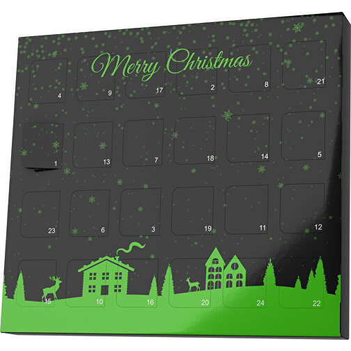 XS Adventskalender Weihnachtsdorf , Brandt, schwarz / grasgrün, Vollkartonhülle, weiss, 1,60cm x 12,00cm x 14,00cm (Länge x Höhe x Breite), Bild 1